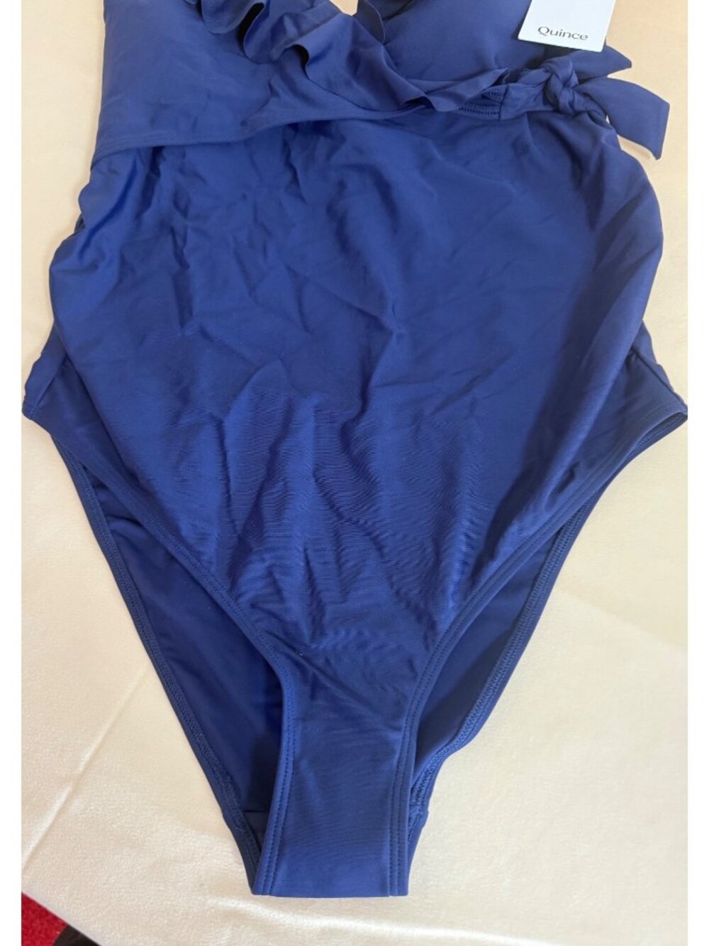 NWT QUINCE Italian Maternity One-Piece Ruffle Wrap Swimsuit Deep Navy Small - Picture 5 of 11